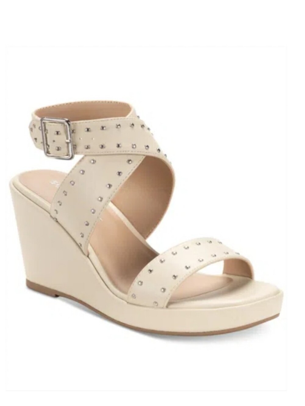 Sun + Stone Ecru Stud-Accent Wedge Sandals Size 7